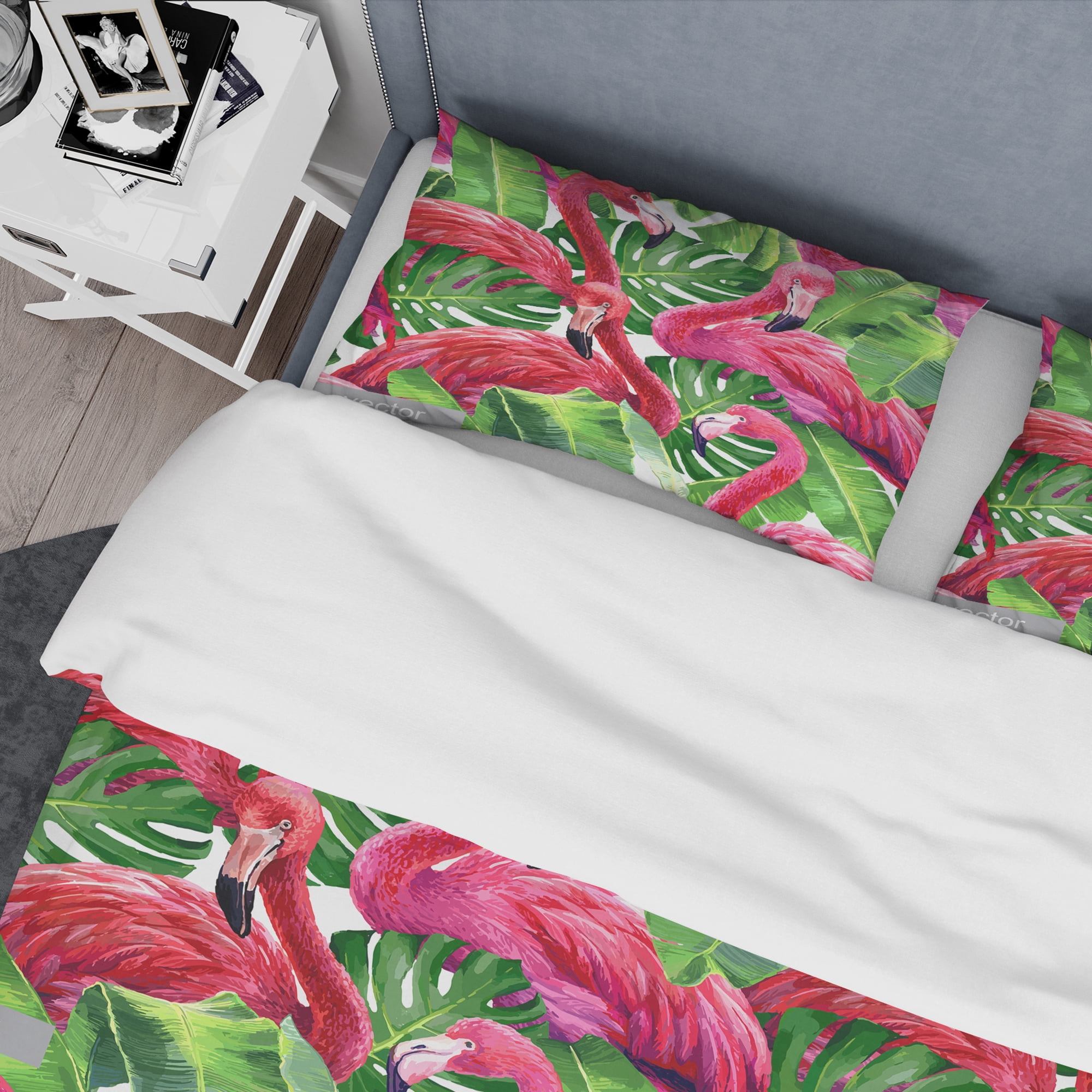 Designart 'Retro Tropical Pink Flamingo' Mid-Century Modern Duvet Cover Set