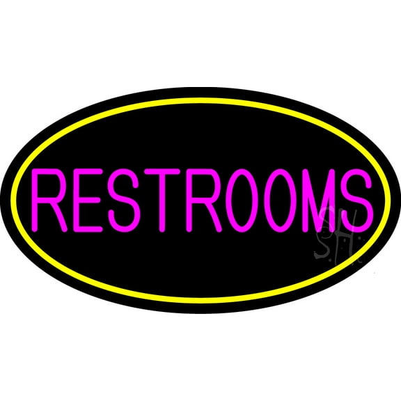 Pink Restrooms Oval With Yellow Border LED Neon Sign 20 x 37 - inches, Clear Edge Cut Acrylic Backing, with Dimmer - Bright and Premium built indoor LED Neon Sign for Bar decor.