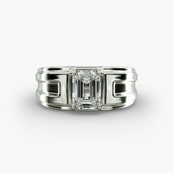 First Jewel 1.7 Ct Emerald Cut Lab Created Diamond Wedding Anniversary Ring - 14K White Gold Plated Men's Wedding Ring - Timeless Diamond Wedding Ring for Him