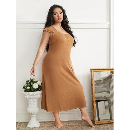 

Casual Women s Plus Button Front Night Dress 2XL(16) Khaki F220101Y