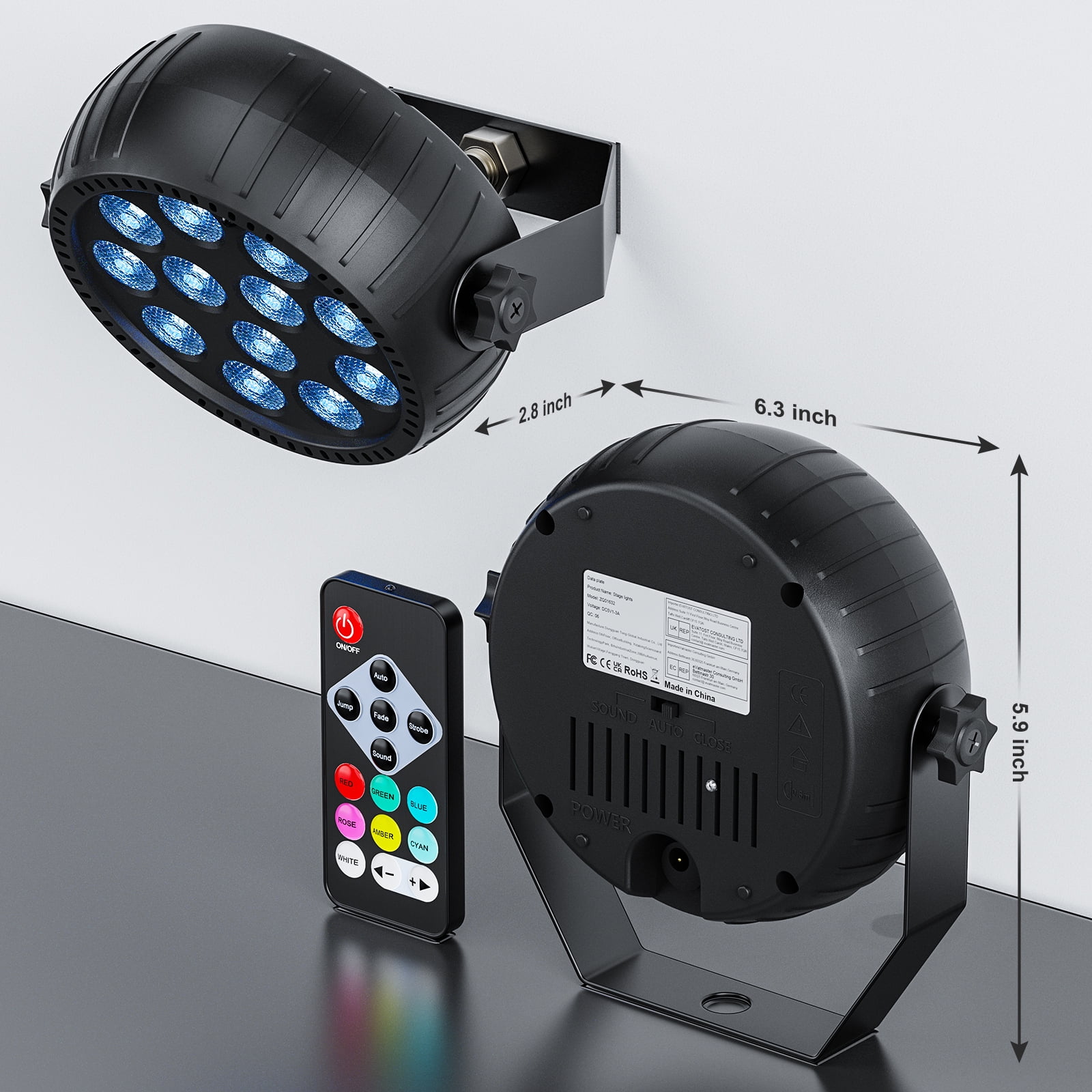 4Pack Rechargeable LED Par Can Lights, 50W RGB Wireless Uplighting, Battery Powered Stage Lights for DJ Wedding Party Events