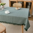 thumbnail image 2 of CUH Dark Green Table Cloth Tassel Cotton Linen Table Cover for Kitchen Dinning Wrinkle Free Tablecloths Rectangle/Oblong (35" x 94"), 2 of 3