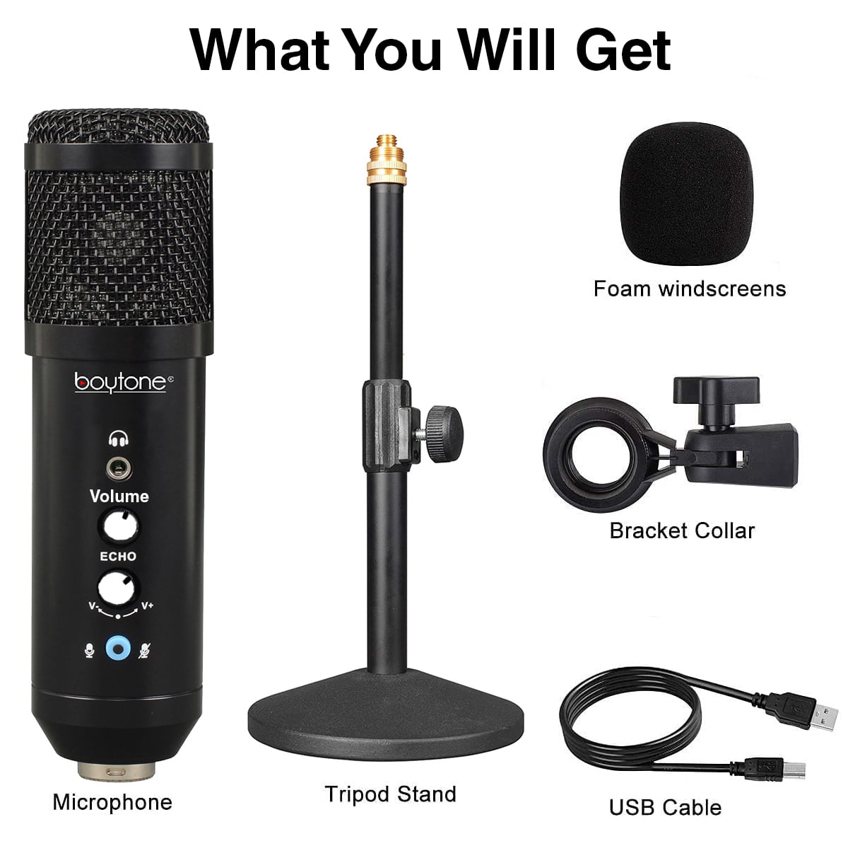 Boytone BT-78SM, 25mm Diaphragm USB Microphone Streaming, Podcasting, Recording for PC and Mac, Studio Vocal Recording Quality Sound, Plug & Play