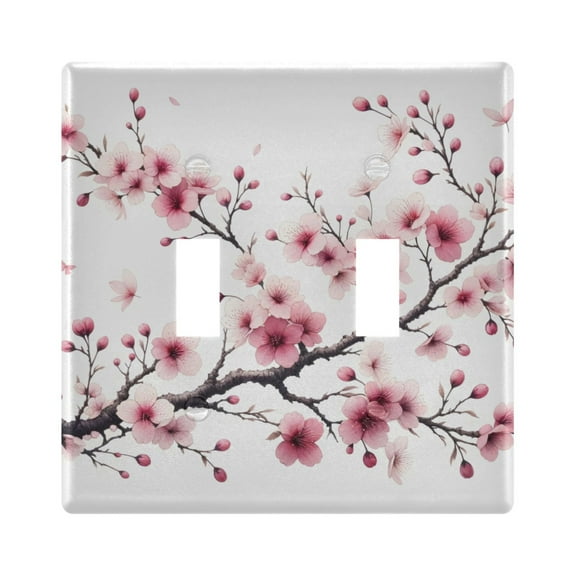 Oriental Cherry Flowers Light Switch Plate Covers 2 Gang Wall Plate Plastics Outlet Covers for Kitchen Home Office Decor