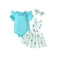 thumbnail image 2 of Easter Baby Girls Clothes Set Solid Color Short Sleeve Crew Neck Romper Rabbit Straps Skirts Overalls Headband 3Pcs Set, 2 of 10