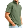 thumbnail image 3 of Kixjoy Quarter Zip Pullover Men Short Sleeve Corduroy Big and Tall Stand Collar Polo Shirt Lounge Baggy Basic Shirts with Pockets, Army Green S, 3 of 9