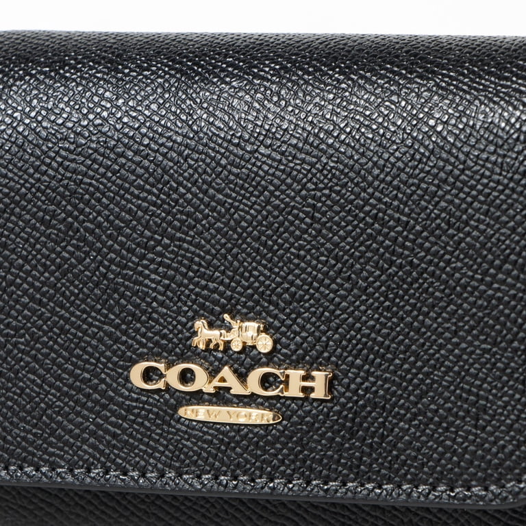 Coach Women's Small Snap Trifold Crossgrain Leather Wallet (Black