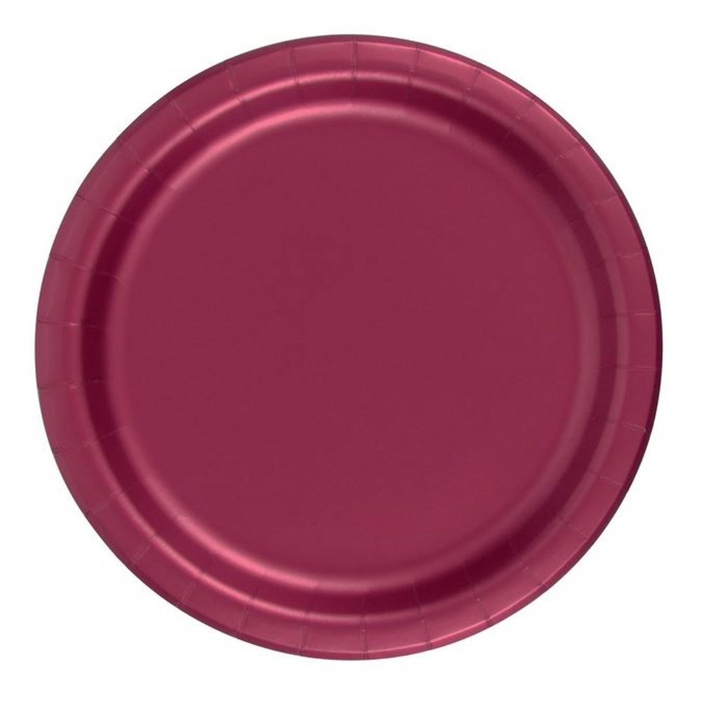 24 Plates 7" Paper Dessert Plates Wax Coated Burgundy