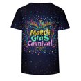 thumbnail image 4 of Mifsaly Mardi Gras T Shirts for Women Glitter Mask Print Short Sleeve Shirts Colorful Festival Party Tops Carnival Casual Loose Fit T-Shirts Spring Summer Outfits L, 4 of 6