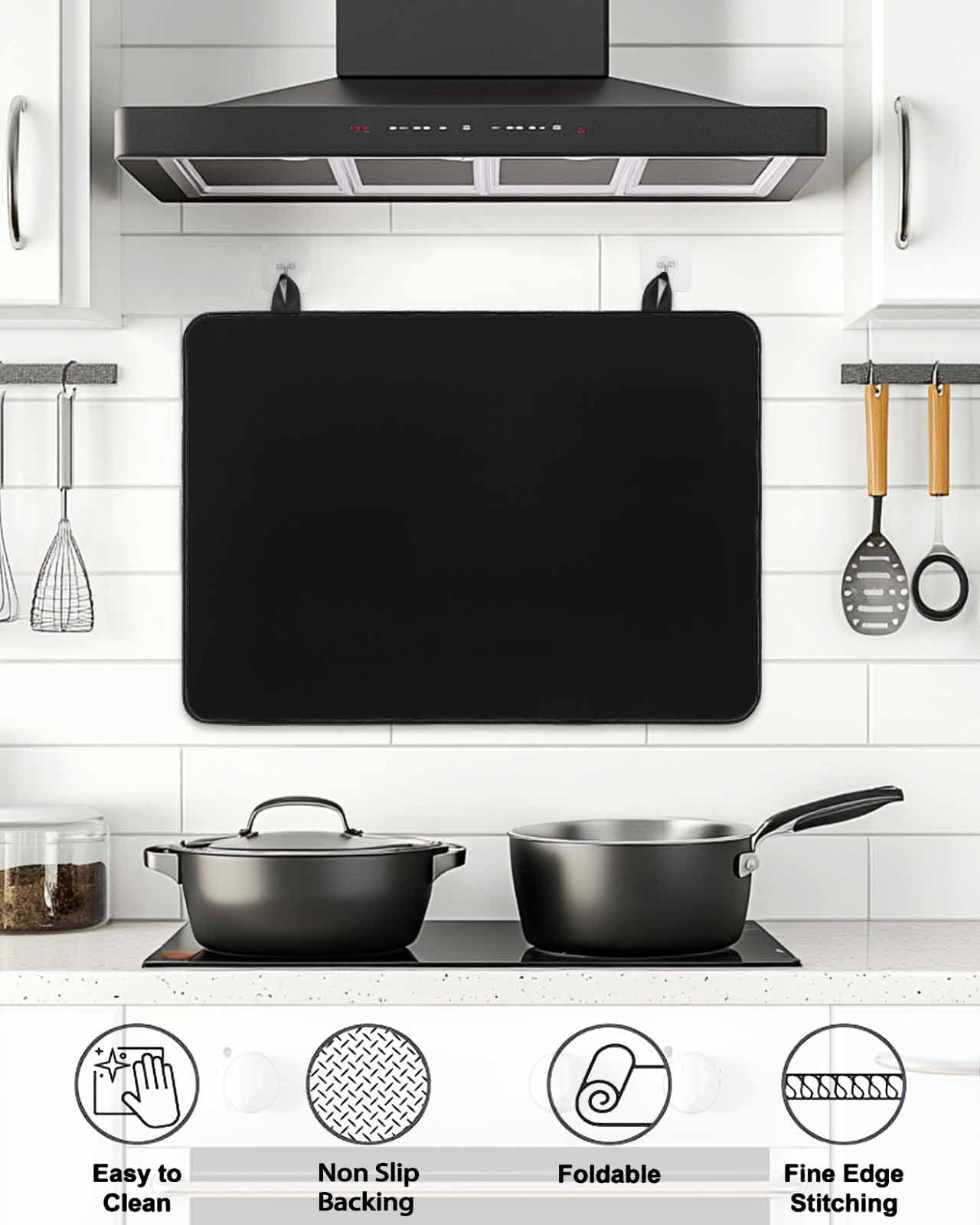 Stove Top Covers for Electric Stove, Black Glass Stovetop Cover Protector, Pure Black Induction Cooktop Protector Oven Mat for Kitchen Countertop 24"x21"