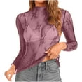thumbnail image 4 of Fznquz Purple Womens T Shirts Lace Casual Long Sleeve Top Party Club Night Mesh Mock Neck Womens Clothing XL, 4 of 4