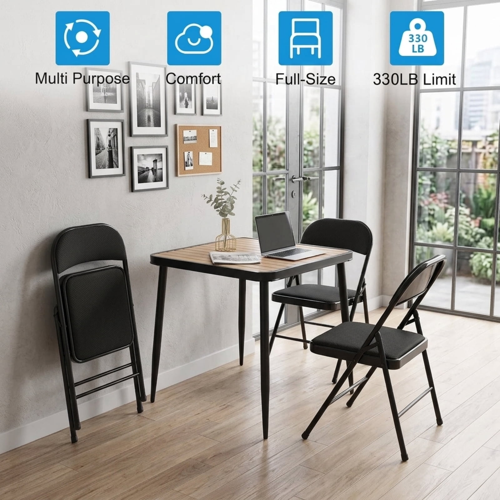 Fenbeli Folding Chairs 10 Pack with Cushion, Black Padded Metal Chairs, Portable Seating for Weddings Meetings Parties and Everyday Use