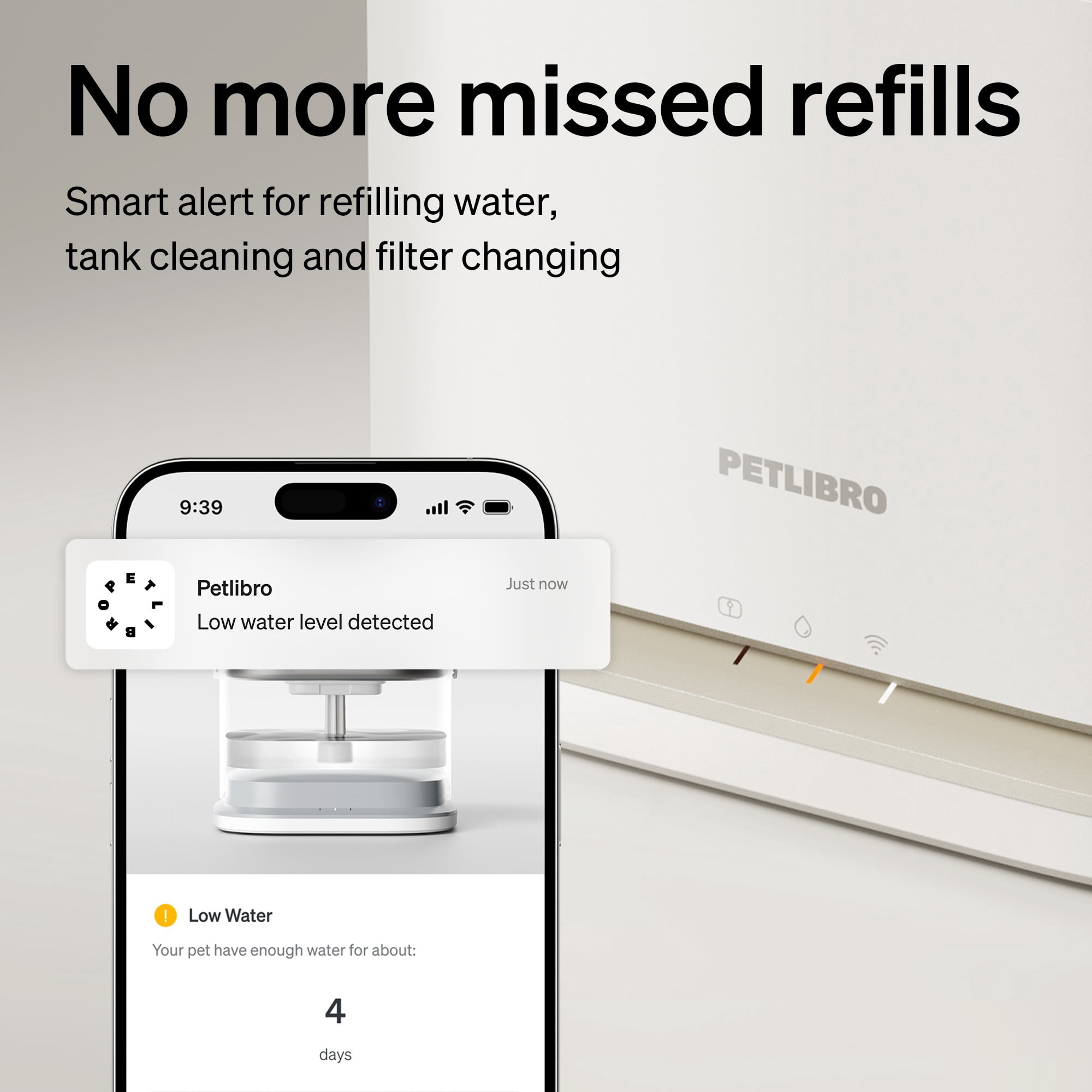PETLIBRO Dockstream 2 Smart Cat Water Fountain,  3L Stainless Steel Tray, 5G WiFi App Monitoring, Anti-Spill Design Dispenser ,White/Walnut