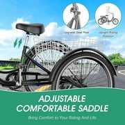 MOONCOOL Adult Tricycles 7 Speed, Adult Trikes 24 / 26 inch 3 Wheel Bikes, Three-Wheeled Bicycles Cruise Trike with Shopping Basket for Seniors, Women, Men
