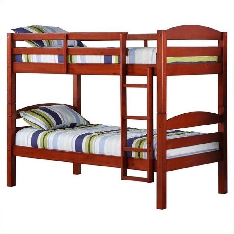 Pemberly Row Twin over Twin Solid Wood Bunk Bed in Cherry