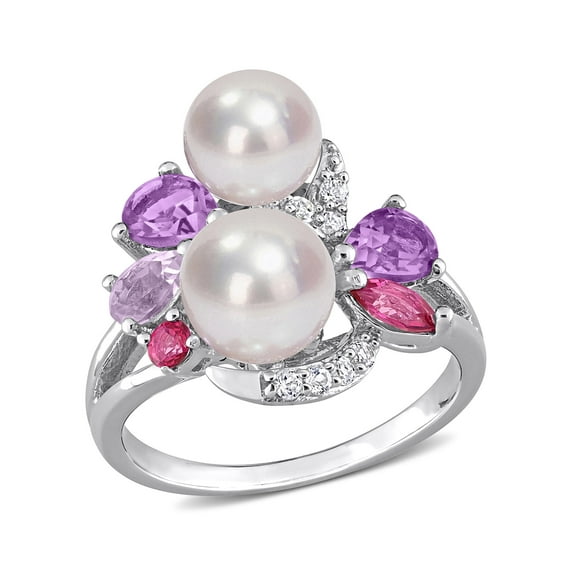 Everly Women's Cultured Pearl and Amethyst Topaz Sterling Silver Ring