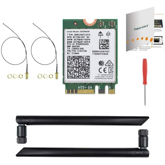 Makeronics Jetson Nano 8265AC/8265NGW Wireless NIC Module M.2 NGFF Support 2.4GHz / 5GHz 300Mbps / 867Mbps Dual Band WiFi and Bluetooth 4.2 | Assembly Instruction Included