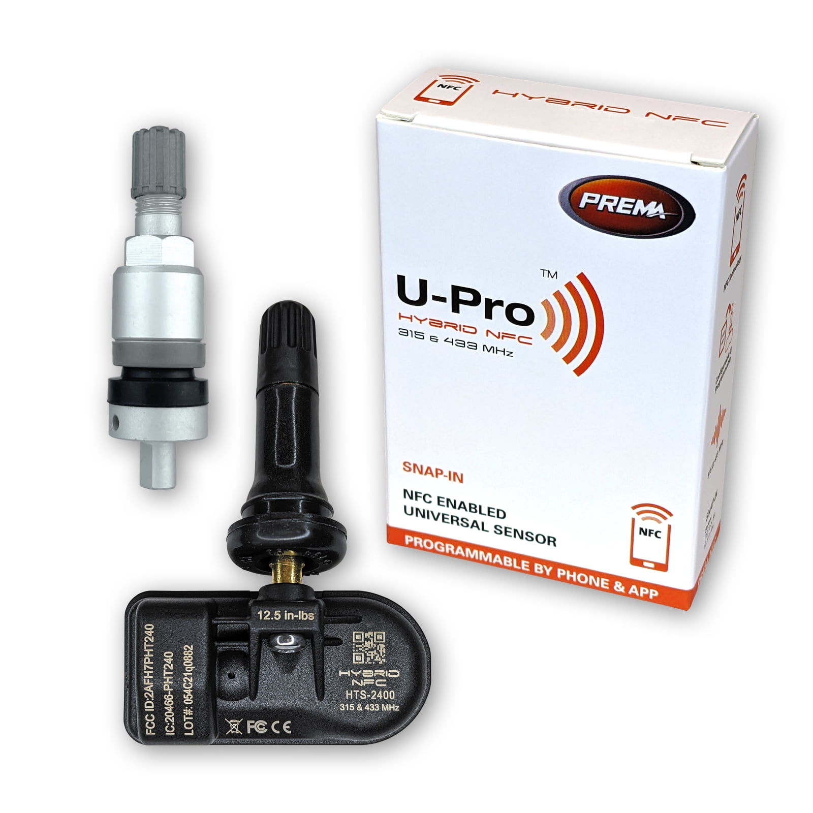 4 PREMA UPro Hybrid NFC TPMS Sensor Rubber SnapIn Aluminum ClampIn