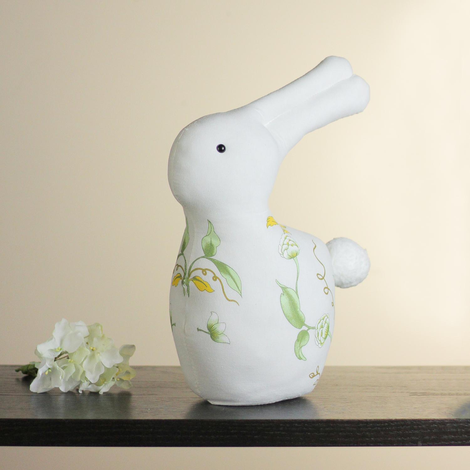 14" White Soft Green and Yellow Floral Rabbit Spring Decoration