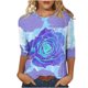thumbnail image 2 of ICHUANYI Clearance Women's Fashion Printed Loose T-shirt 3/4 Sleeves Blouse Round Neck Casual Tops(Purple, S) ICHUANYI WER2023081015368, 2 of 5