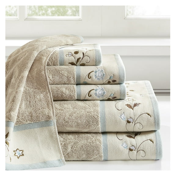 Embroidered Cotton Jacquard 6 Piece Towel Set