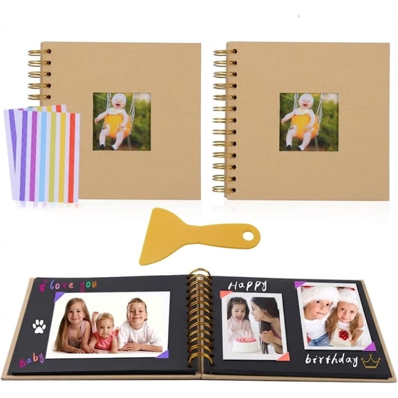 2 Pack 7 x 7 Inch Scrapbook Photo Album Set, DIY Memory Book with Window, Hardcover Craft Paper Scrapbook for Wedding, Family, Travel, Baby Shower, 20 Sheets Each