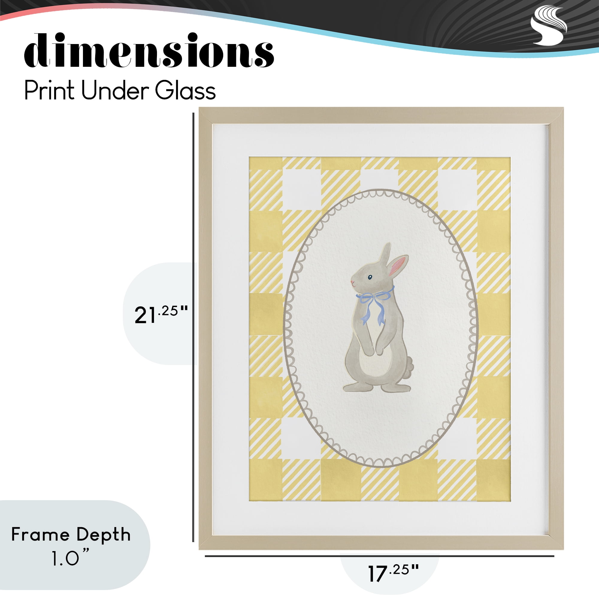 Stupell Industries Little Bunny on Yellow Gingham Birch Framed Print Under Glass, design by The Paper Curator