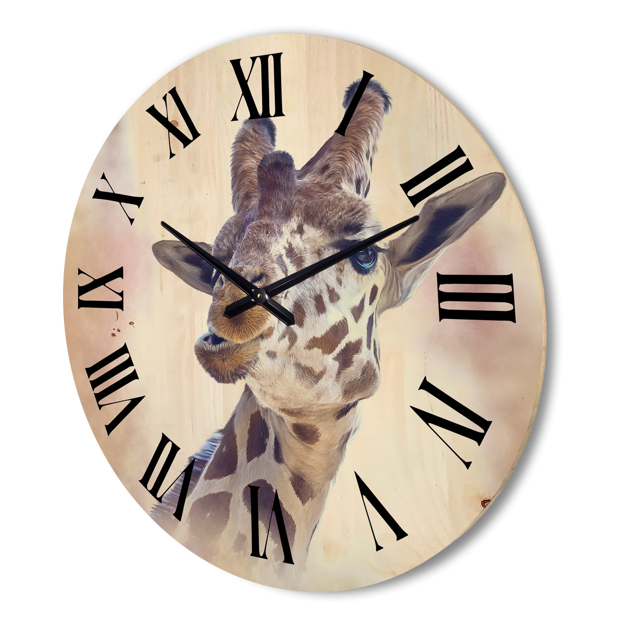 Designart 'Close Up Portrait of A Giraffe VI' Farmhouse Wood Wall Clock