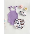 thumbnail image 5 of Yunliwuli Baby Girl Pants Suit, Casual Party Sleeveless Knitting Romper Shirt + Bull Animal Print Shorts + Headband, 5 of 10
