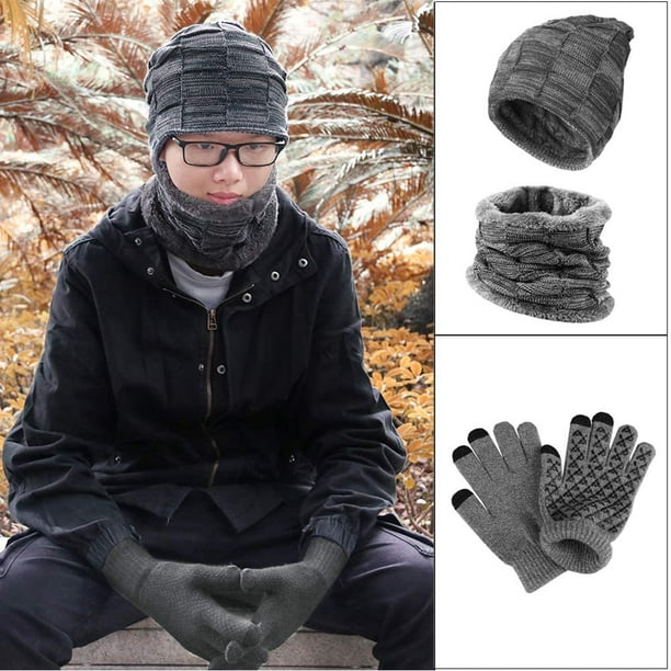Ensemble Bonnet écharpe gants femme 3 en 1 Hiver Chaud Bonnet écran Tactile  Gant et Longue écharpe Tricotée : : Mode