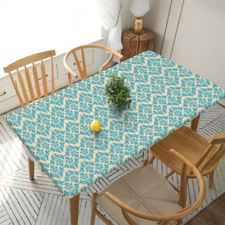 

Home Deluxe Tablecloth Simple Blue Pattern Waterproof Elastic Rim Edged Table Cover- For Christmas Parties And Picnics 5ft
