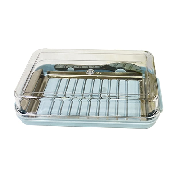 Cortador de mantequilla Contenedor Caja Rectangular Cheese Keeper Sellado Fondo azul
