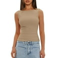 thumbnail image 5 of Tops For Women 2025, Sleeveless Sexy Slim Tank Tops With Built In Bras Solid Color Pullover Dressy Summer Tops 2025 Winter Basic Tops Woman Placed By Me Work Tops Casual (S, Khaki) ZMTing, 5 of 5