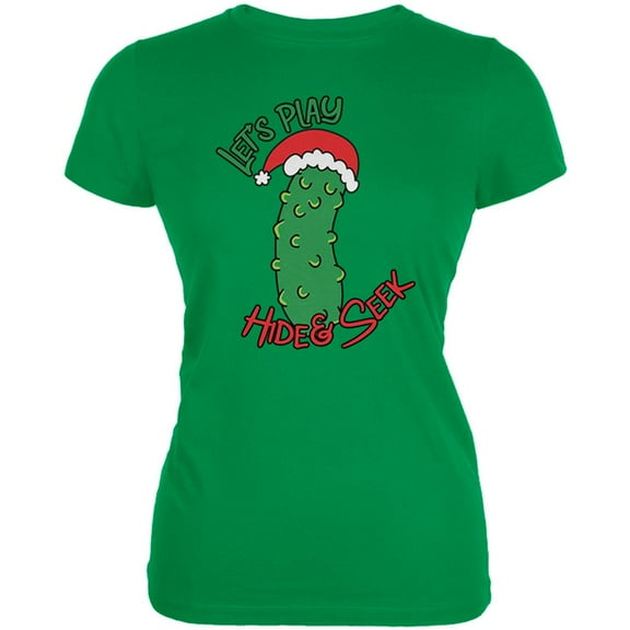 Christmas Pickle Hide And Seek Funny Juniors Soft T Shirt Irish Green X-LG