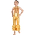 thumbnail image 3 of MSemis Kids Girls Metallic Bell-Bottom Jumpsuit for Ballet, 3 of 5