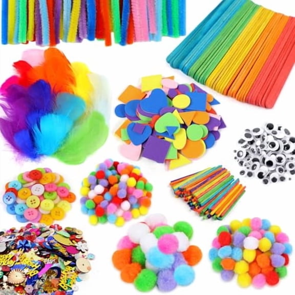 Craft Supplies Set - 9 Types of Arts & Crafts Materials,Unisex,1000 Pcs Kit,Suitable for Classroom,Family,Party,DIY,Art Creation & Decoration