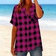 thumbnail image 2 of Rutainlusire Women's Tops Trendy Comfy V-Neck Short Sleeve Plaid Button Down Shirt Women Loose Casual Linen Short Sleeved Tops Button-up Shirt, 2 of 5