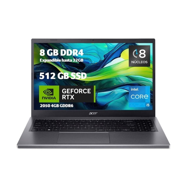 Laptop Acer NXKQ4AL006 NVIDIA GeForce RTX 2050 Procesador Intel® Core™ i5 13va Gen 8 Núcleos 8 GB RAM 512GB SSD