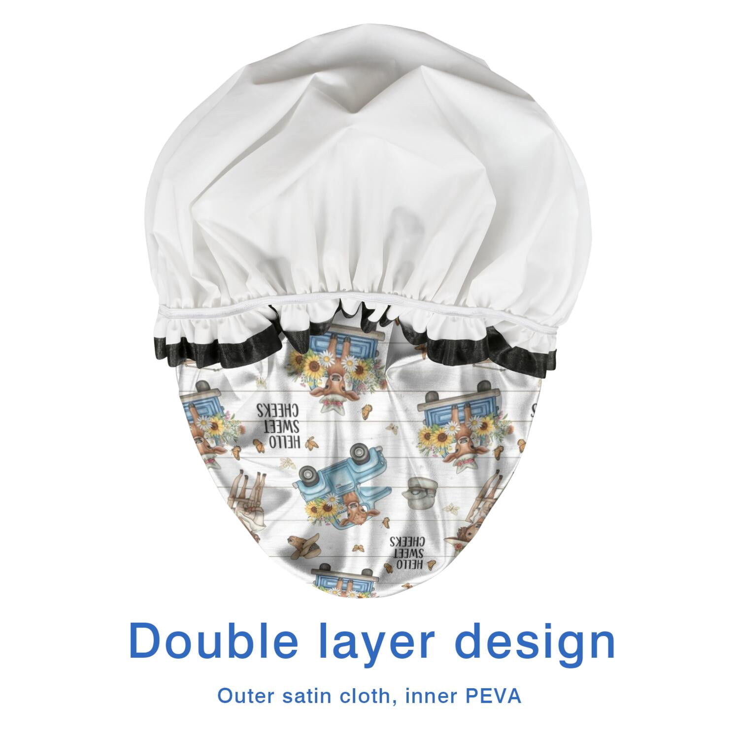 Shower Caps,White Highland Cow Blue Truck Pattern Waterproof Shower Cap for Women 4 Pieces,Double Reusable Hair Cover for Shower PEVA Elastic Stretch Hem