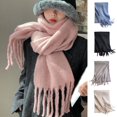 thumbnail image 2 of comerut Winter Scarf Thickened Knitted Solid Color Elastic Tassel Stay Warm Anti-shrink Lady School Outdoor Scarf Clothes Accessories, 2 of 8