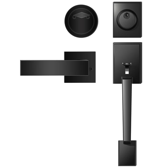 Front Door Handle and Deadbolt Set, Front Door Lock Set, Exterior Door Lock Set, Front Door Handle with Single Cylinder Deadbolt for Exterior Door, Reversible for Right&Left(Matte Black Modern)