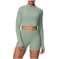 thumbnail image 2 of Gamivast 2 Piece Outfits for Women Zip Up Long Sleeve Crop Top & High Waist Biker Shorts Workout Sets Solid Sporty Yoga Gym Activewear Tracksuits, 2 of 5