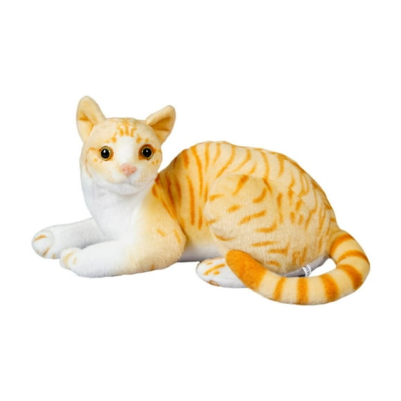 Juguete de peluche de gato abrazable, realista, para decoración de habitación de niños, animal de peluche de gatito de cola larga amarillo 25 cm