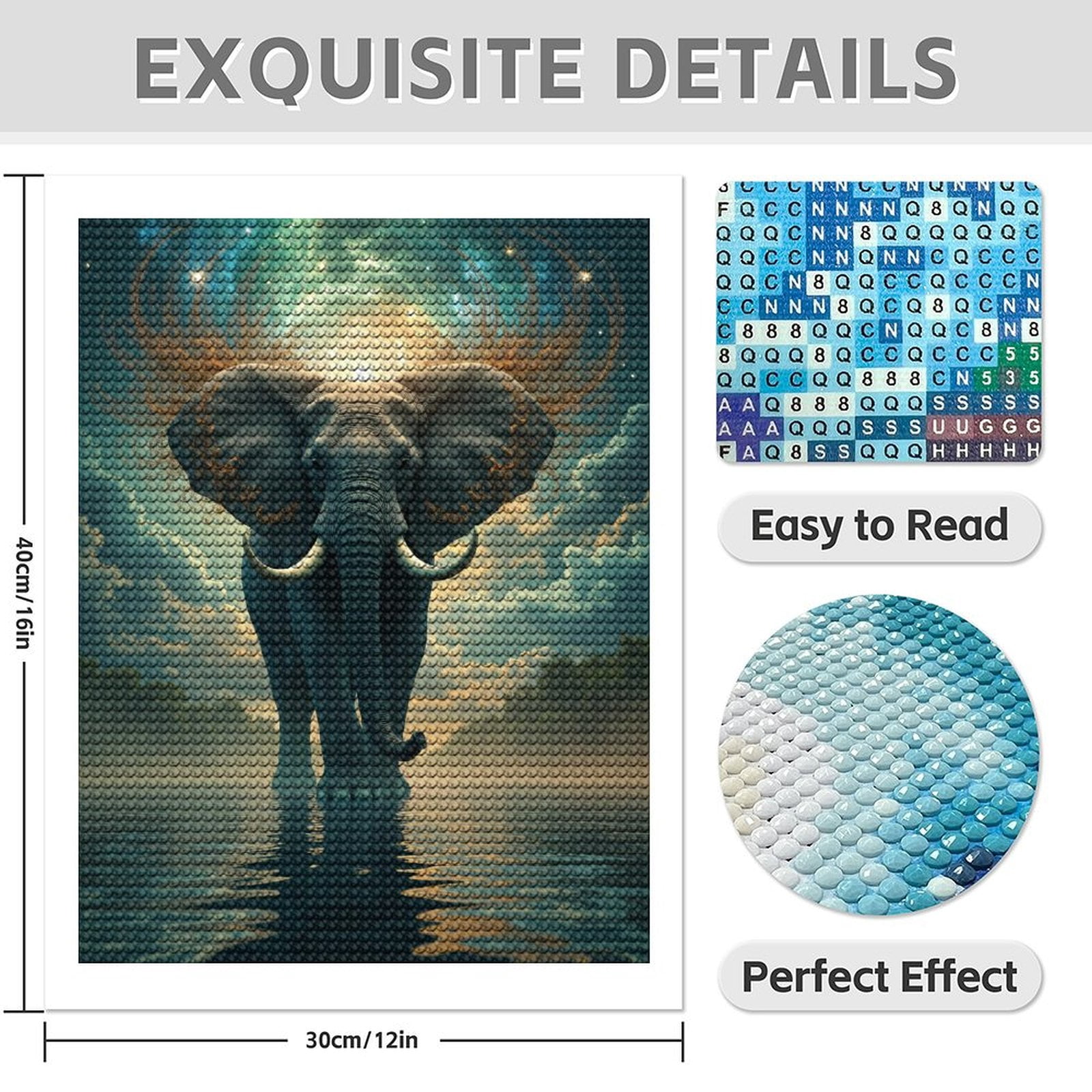 Diamond Art Kit for Adults, Elephant Starry Sky Reflection Diamond Painting for Adults Beginners, DIY Diamond Art Painting Kits, 5D Diamond Painting Crafts for Home Decor 12x16 Frameless