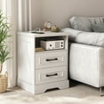 thumbnail image 4 of Nightstand with Charging Station, Farmhouse Nightstands with 2 Drawers Storage Side Table Bedside Cabinet for Bedroom Living Room, 4 of 9