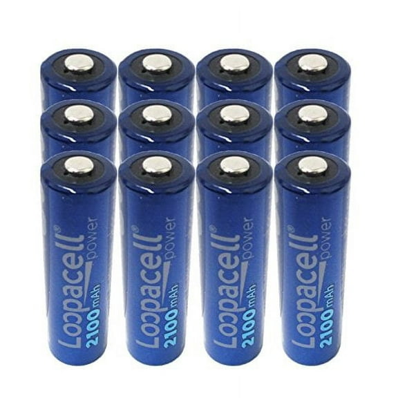 12 Loopacell AA Rechargeable Precharged Ni-MH 1.2V 2100mAh Batteries