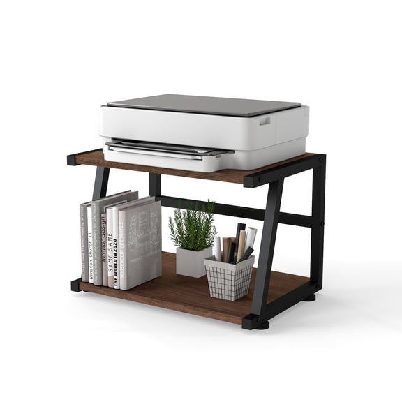 TUAREX 2-Tier Printer Stand for Desk with Storage, 17.3 x 11.8 Inch Wooden Desktop Organizer Shelf, 5-Minute Easy Assembly, Saves Space for Home Office, Walnut