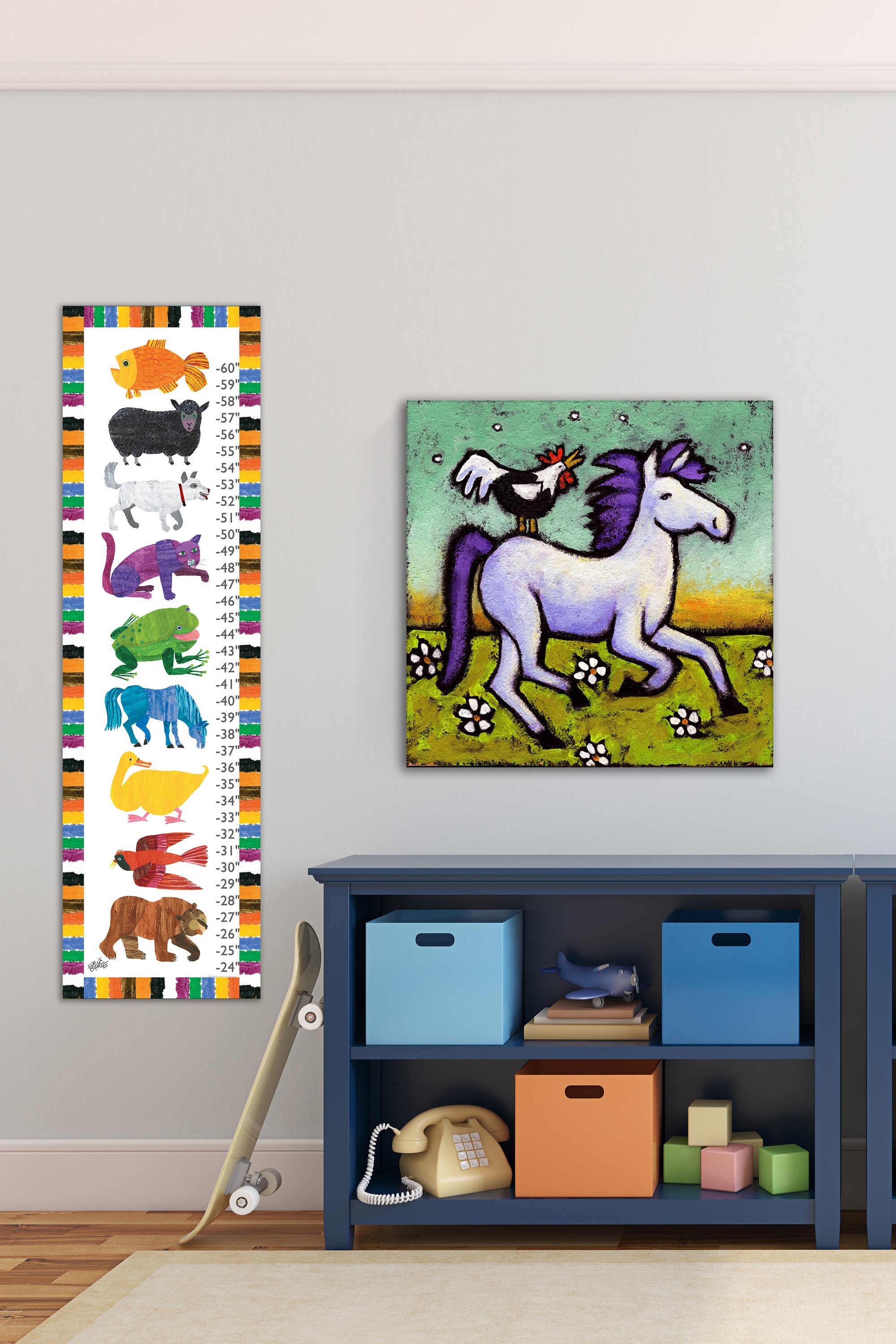 "Rooster Rides a Horse" Painting Print on Wrapped Canvas