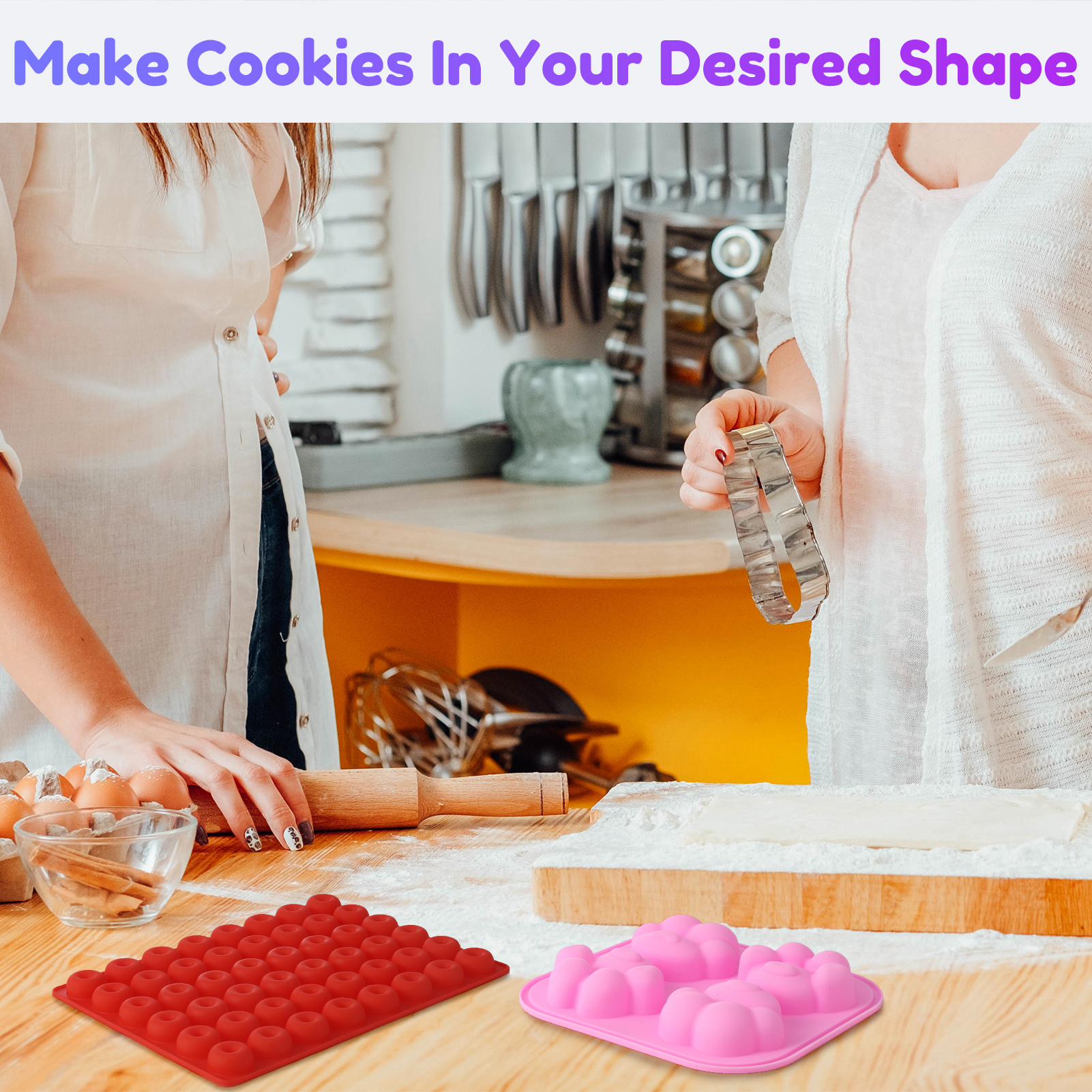 Bocaoying 14 Pcs Silicone Candy  Molds Set, Silicone Gummy Molds with 2 Droppers, Reusable Chocolate Baking Mold for Baking Biscuits, Cookie