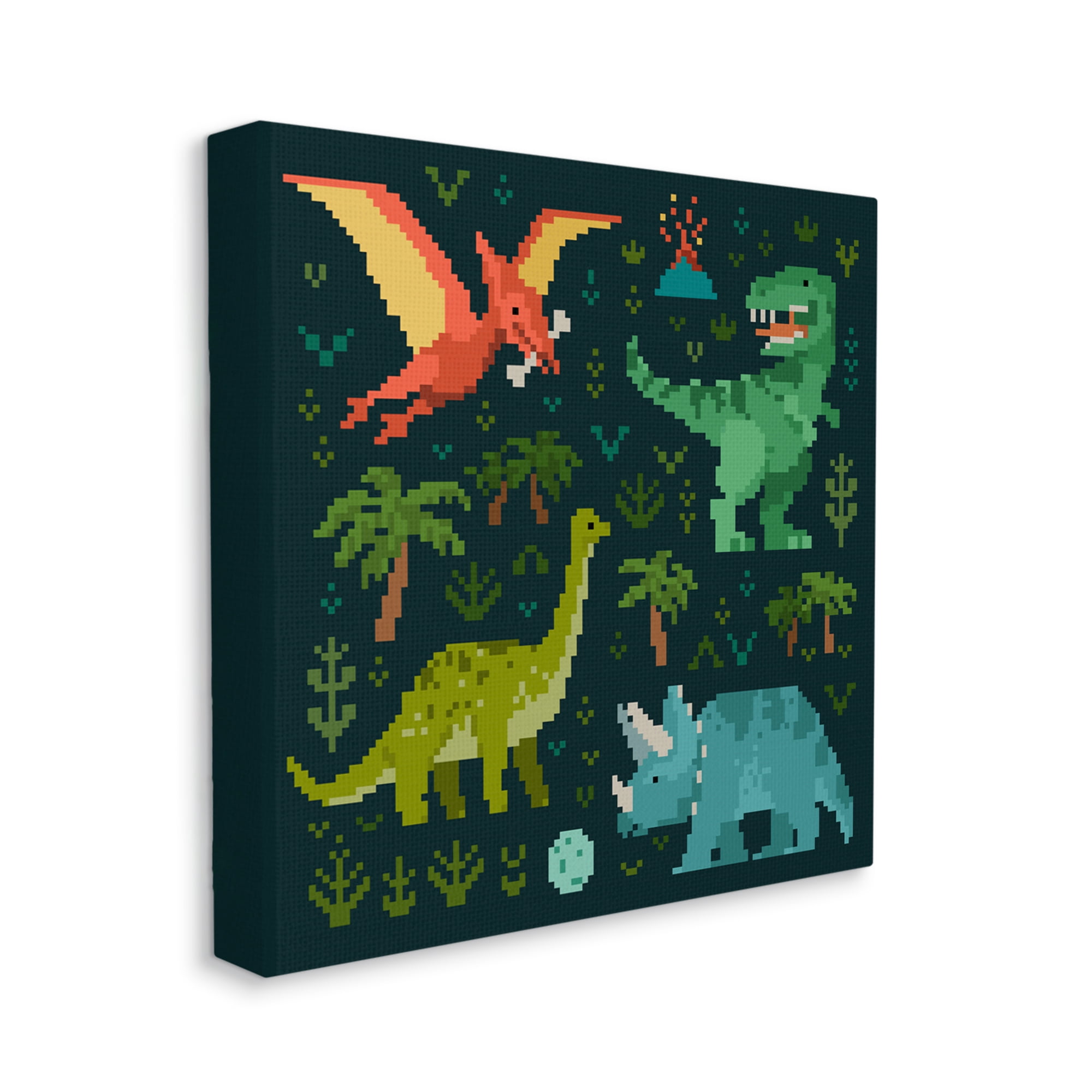 Stupell Industries Pixel Dinosaurs Wildlife Animals & Insects Painting Gallery Wrapped Canvas Art Print Wall Art, 30 x 30